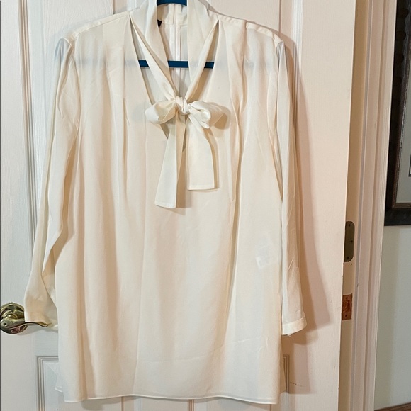 Escada Tops - Escada 100% Silk Cream Tie-Neck Long Sleeve Blouse